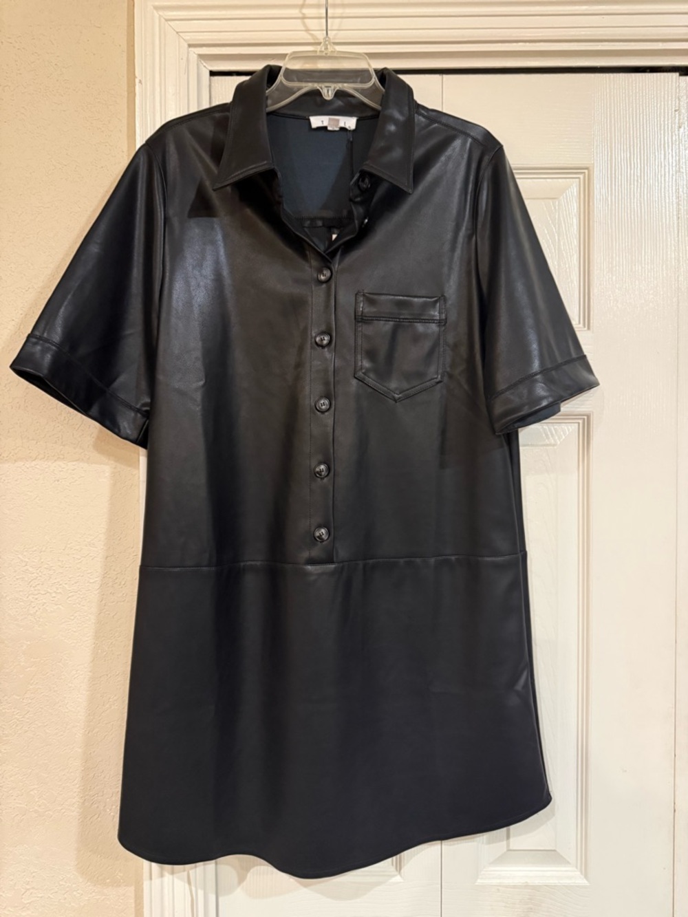 THML Black Faux Leather Short-Sleeve Shirt Dress